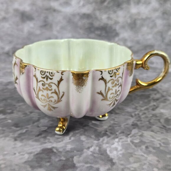 Vintage Royal Halsey Pink Lusterware Cup & Saucer Gold Accents Fluted Body - Picture 8 of 16
